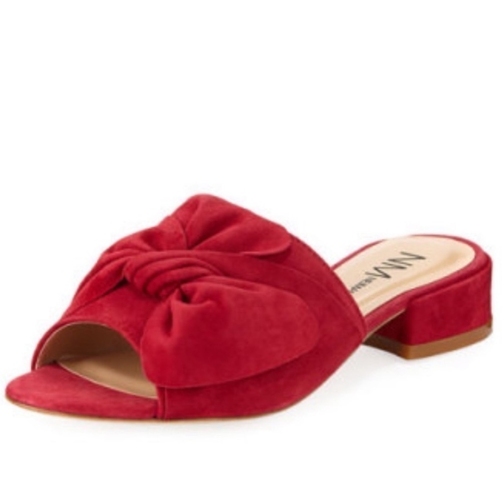 Neiman Marcus Sancha Suede Bow Slide Mules